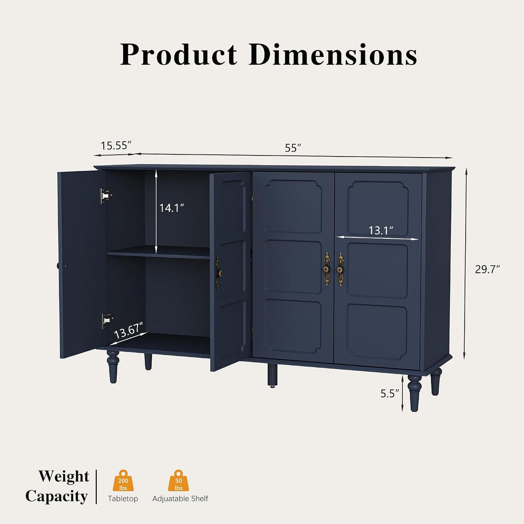 55 Inch Mid Century Sideboard Buffet Cabinet