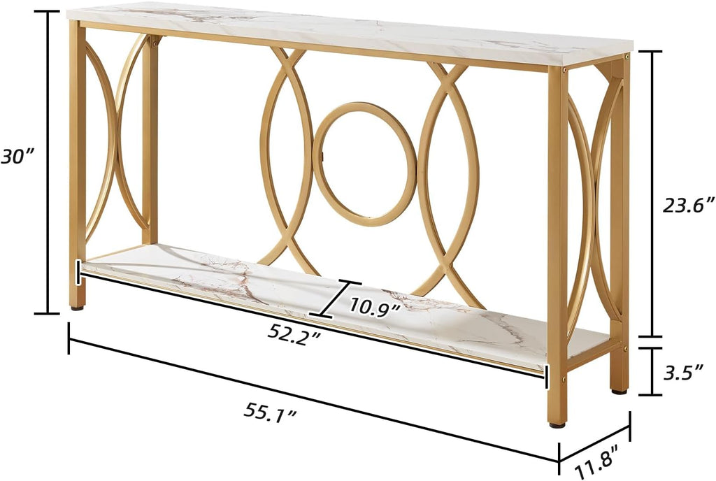 White‑Gold 2‑Tier Console Table