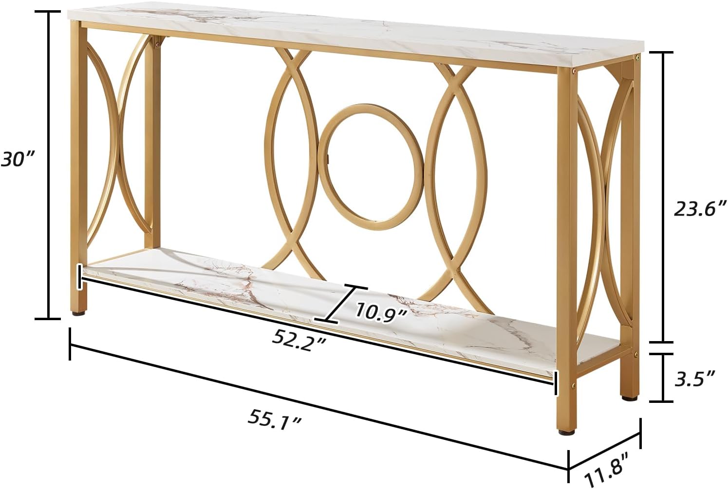 White‑Gold 2‑Tier Console Table