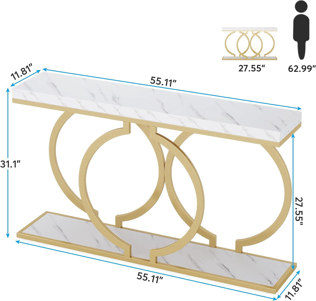 White‑Gold Faux Marble Console Table