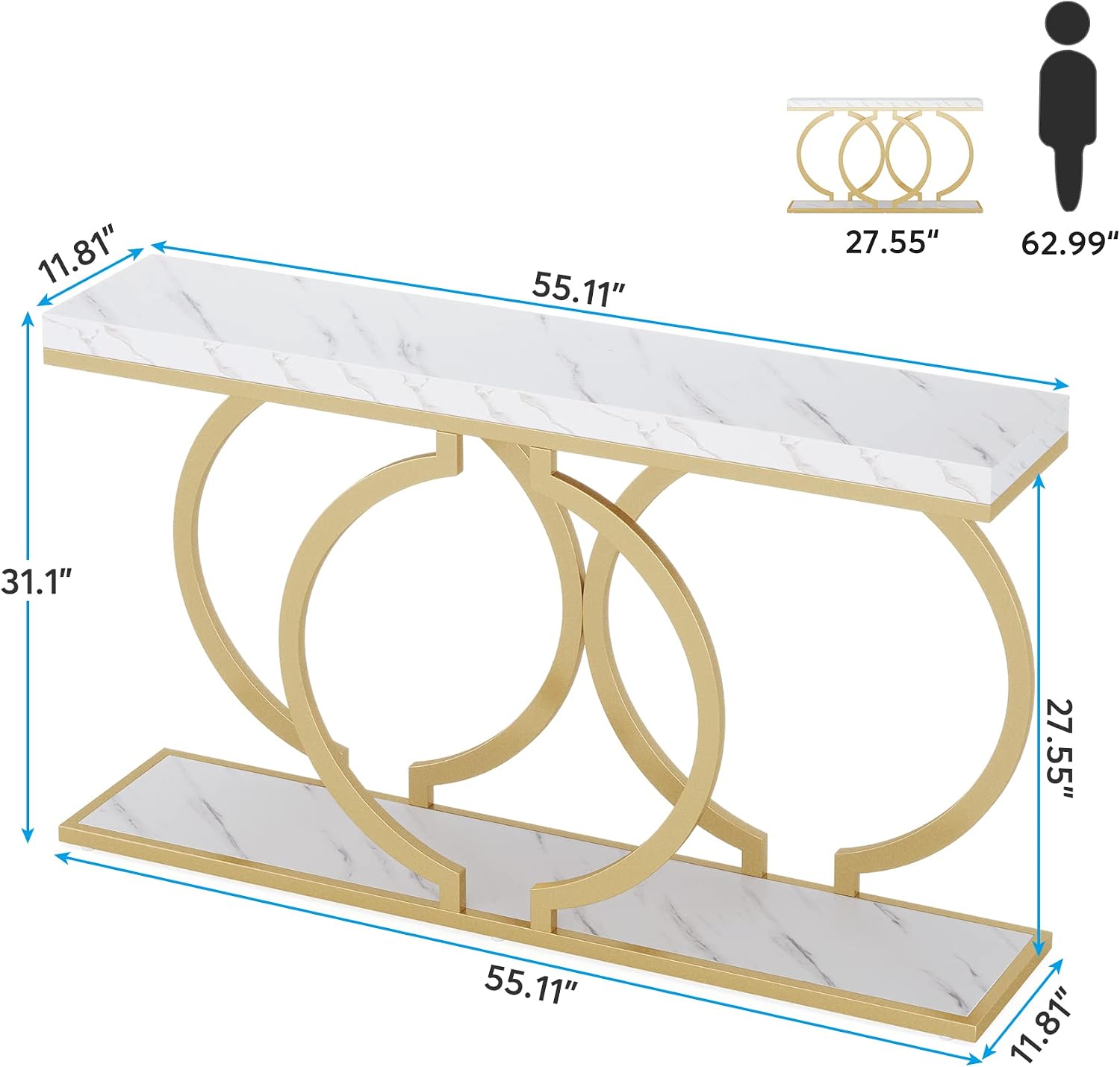 White‑Gold Faux Marble Console Table