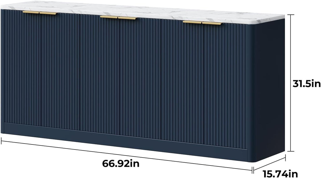 Fluted Blue Buffet Cabinet