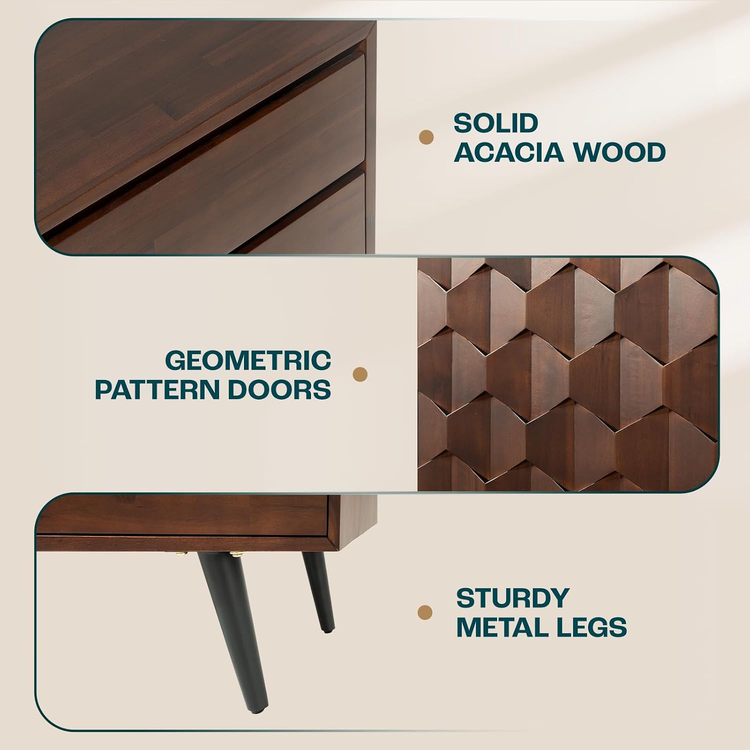 Georgina Mid‑Century Solid Wood Sideboard