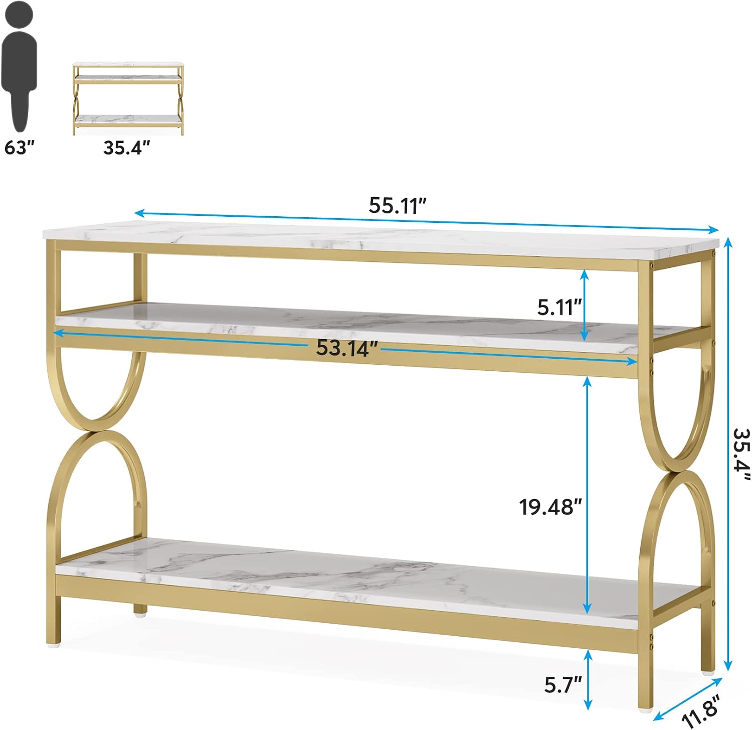 White‑Gold 3‑Tier Console Table