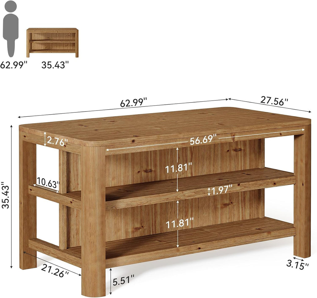 63 Inch Farmhouse Solid Wood Kitchen Island