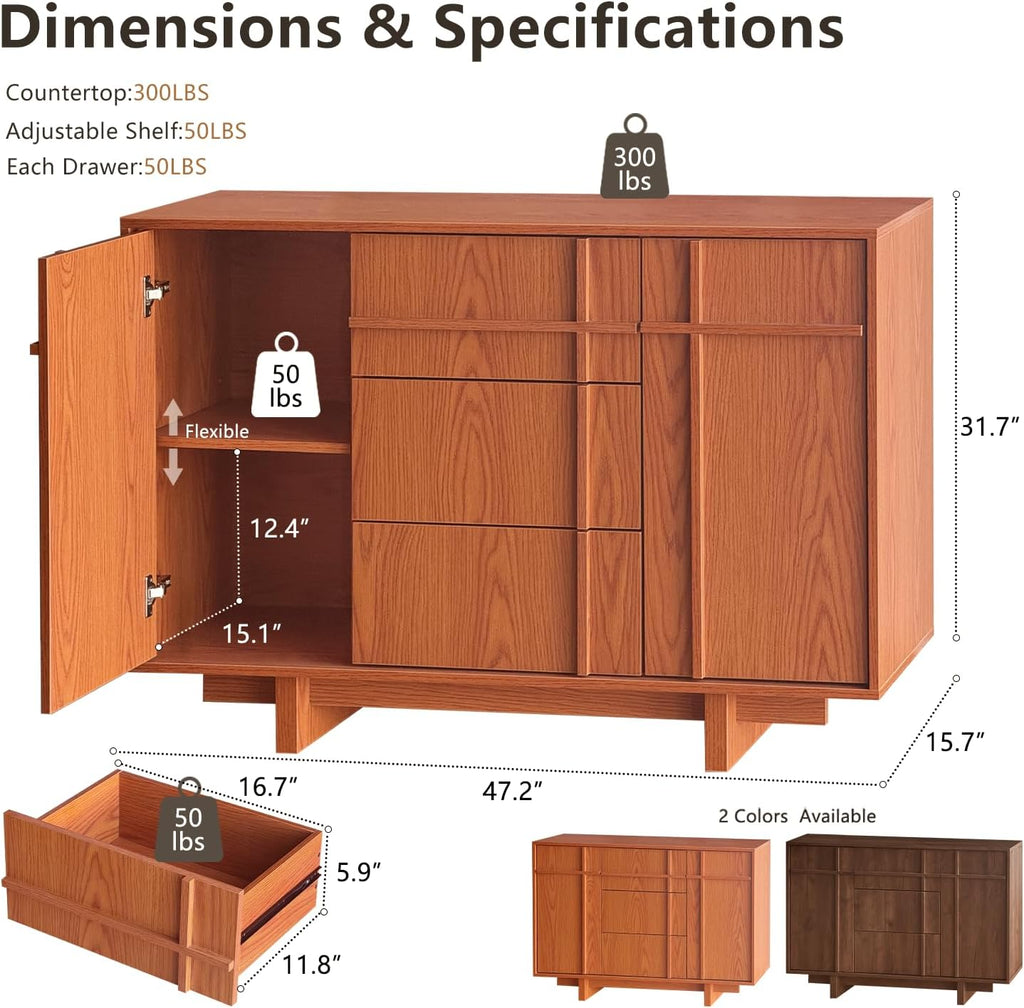 47.2 Inch Cherry Buffet Cabinet