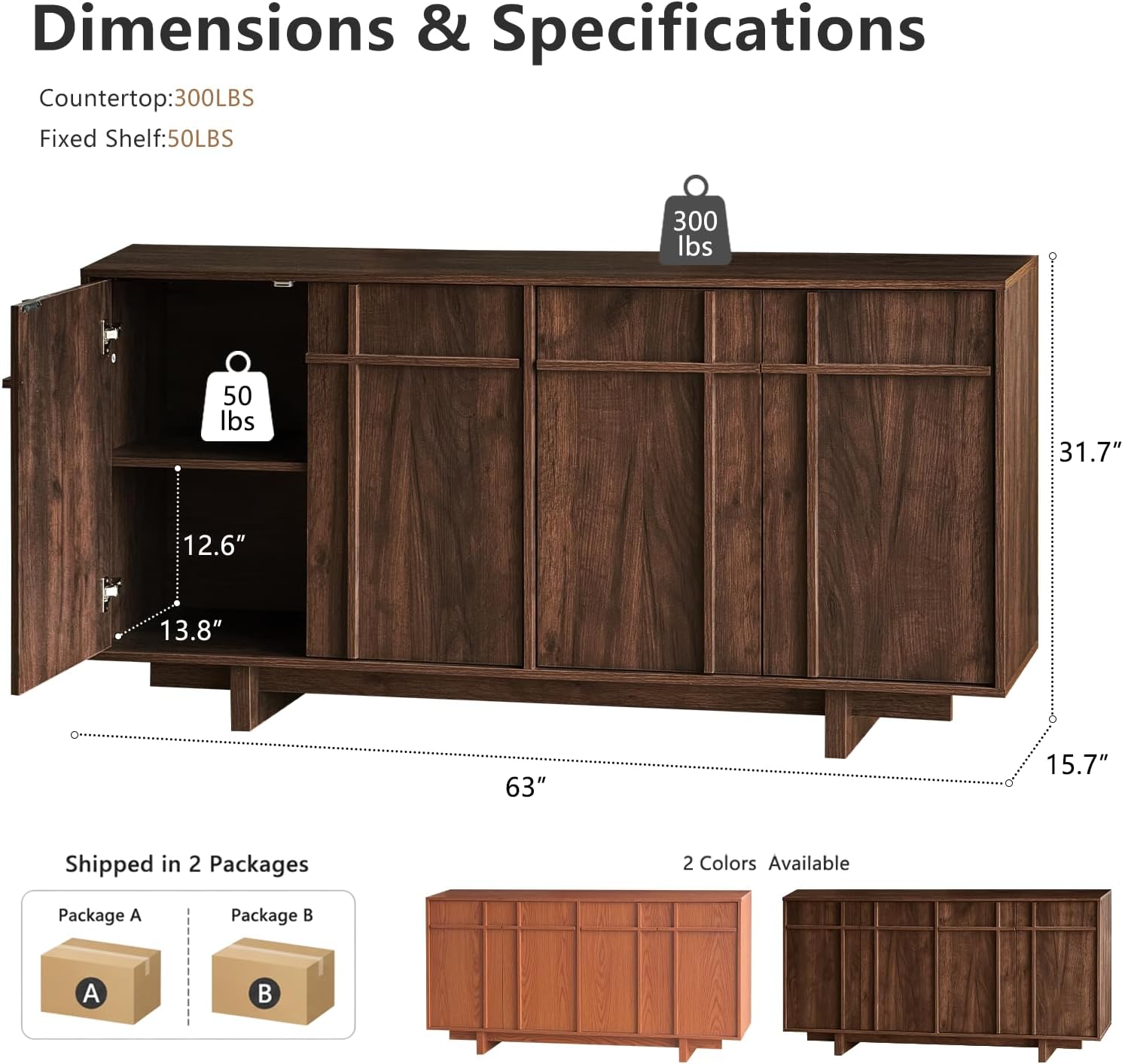 63 Inch Walnut Sideboard Buffet Cabinet