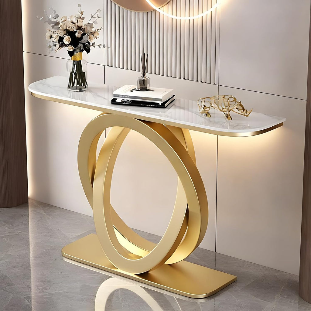 White‑Gold LED Marble Console Table