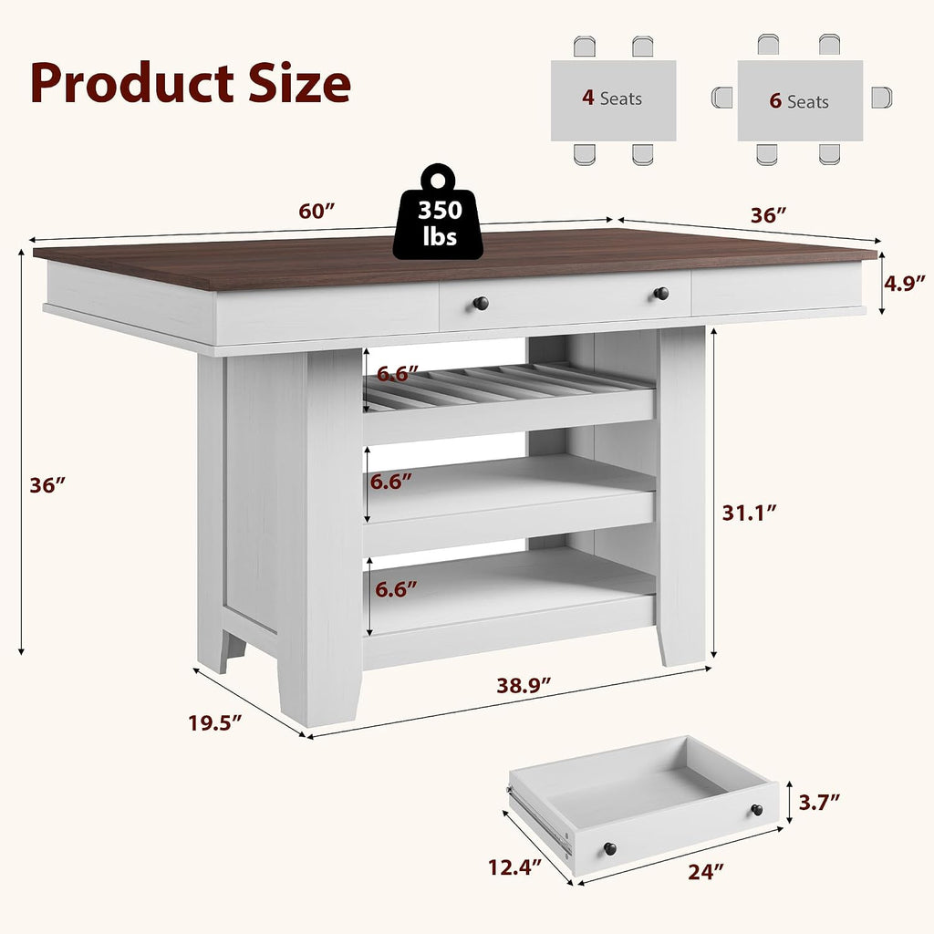 Farmhouse White‑Brown Counter Table