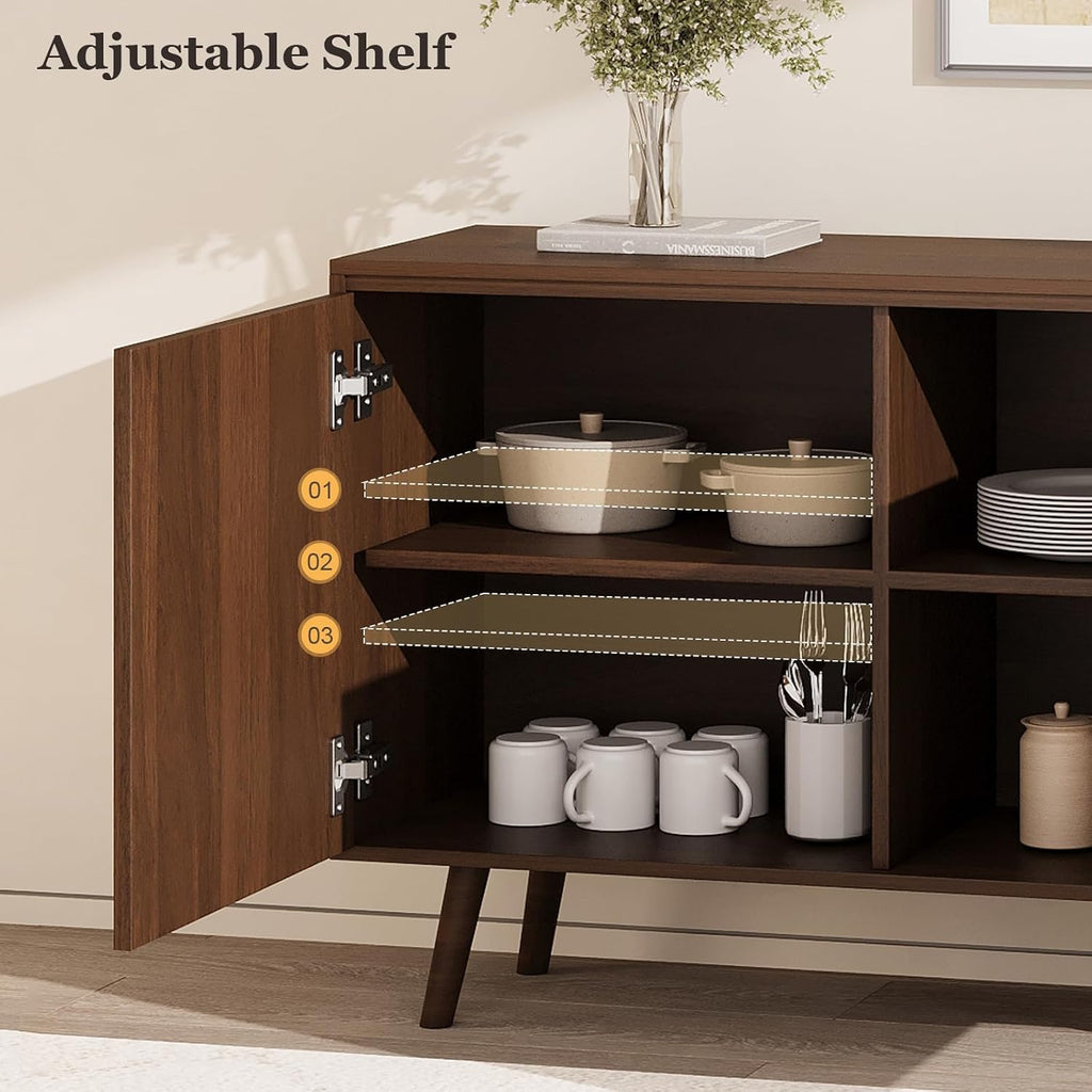 60 Inch Dark Brown Buffet Cabinet