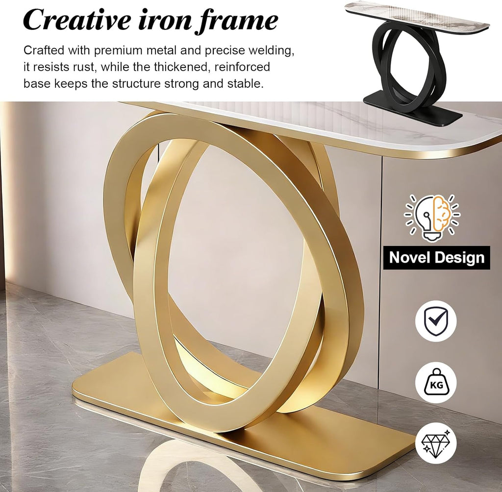 White‑Gold LED Marble Console Table