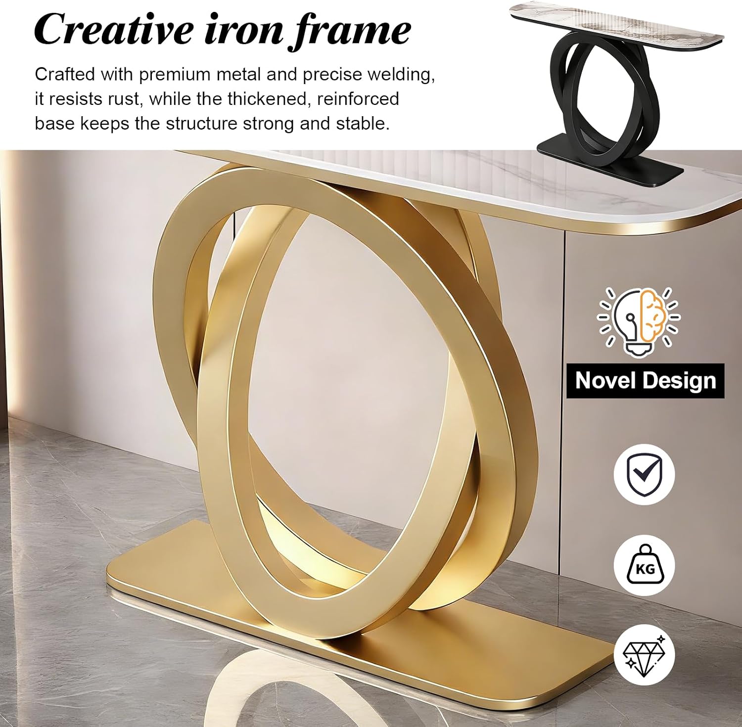 White‑Gold LED Marble Console Table
