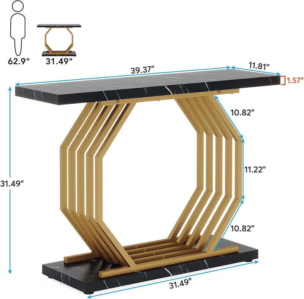 Black‑Gold Faux Marble Console Table
