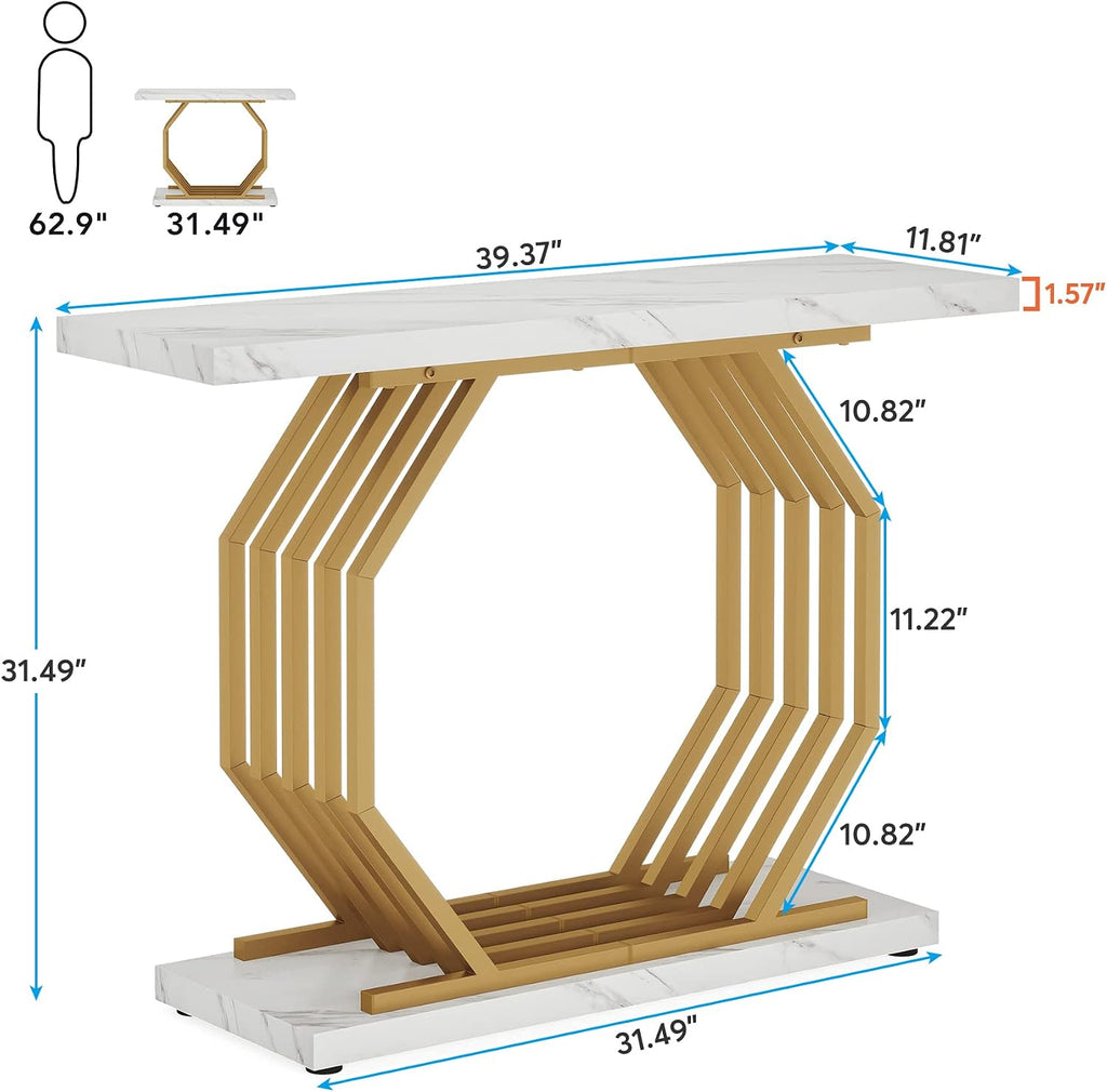 White‑Gold Faux Marble Console Table