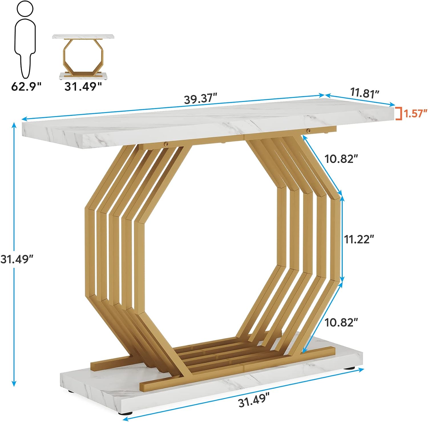 White‑Gold Faux Marble Console Table