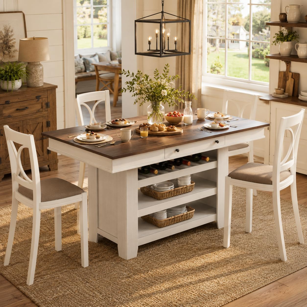 Farmhouse White‑Brown Counter Table