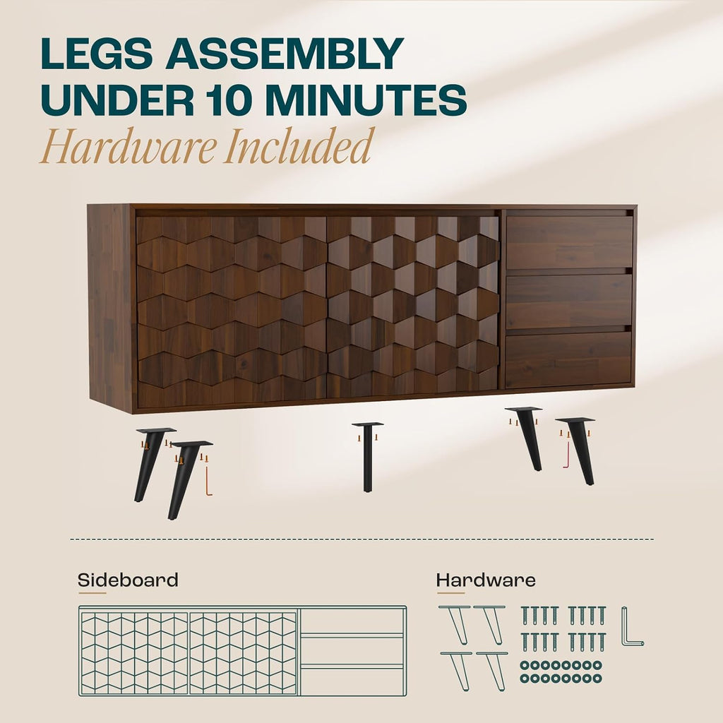 Georgina Mid‑Century Solid Wood Sideboard