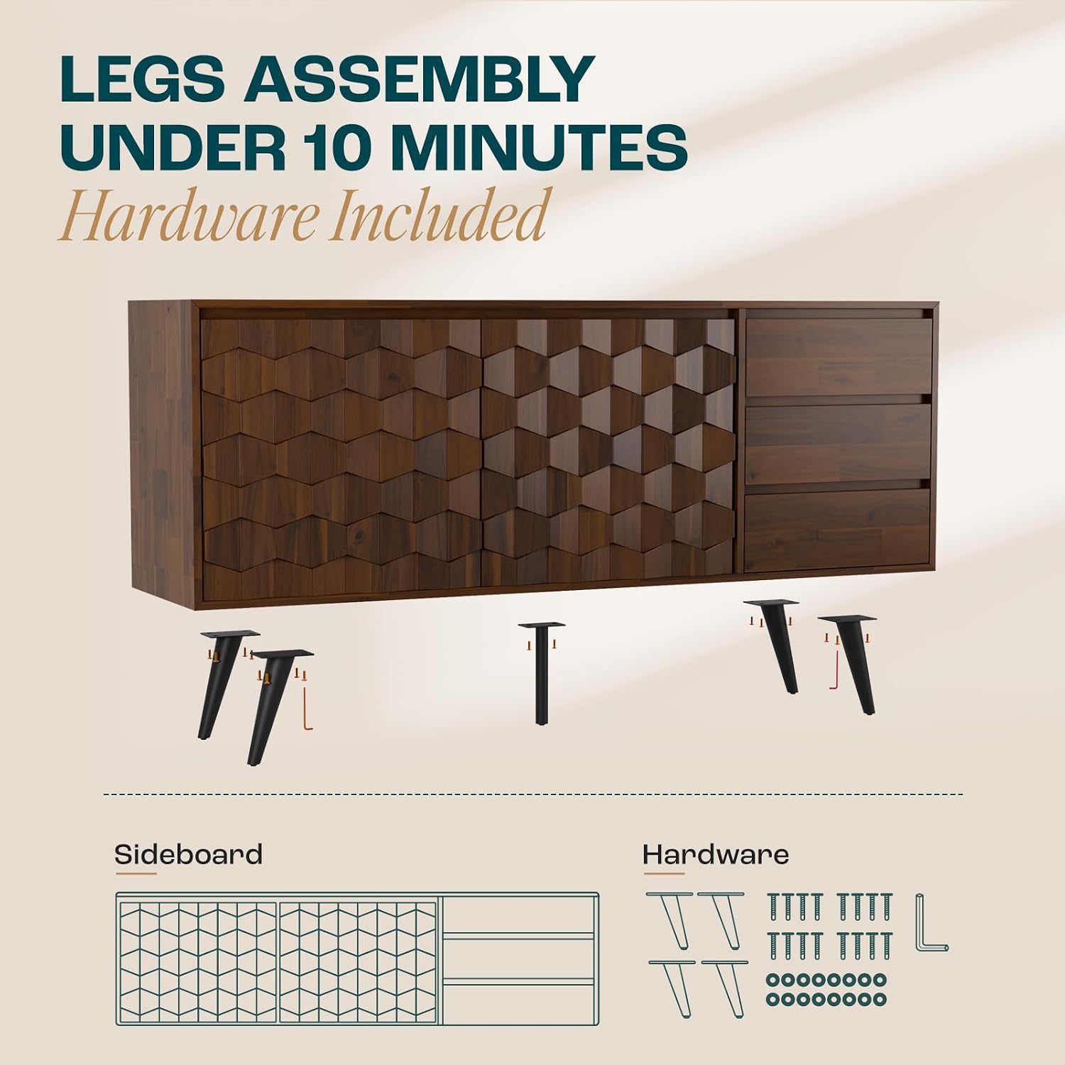 Georgina Mid‑Century Solid Wood Sideboard