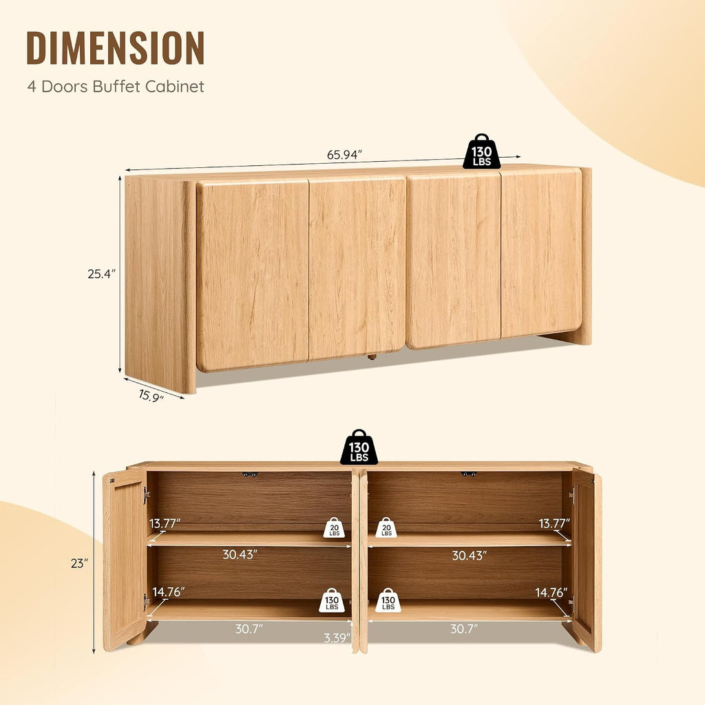 66" Natural Modern Sideboard Cabinet
