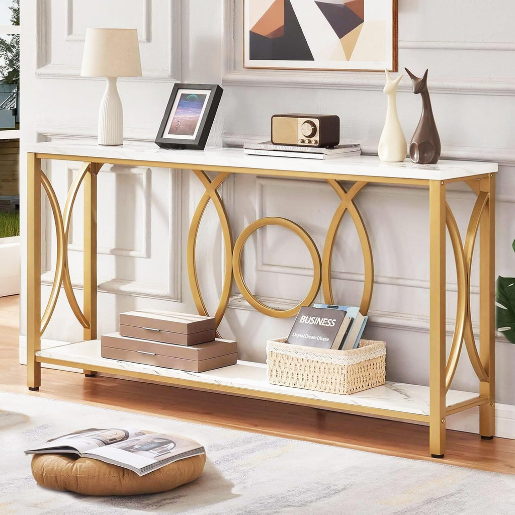 White‑Gold 2‑Tier Console Table
