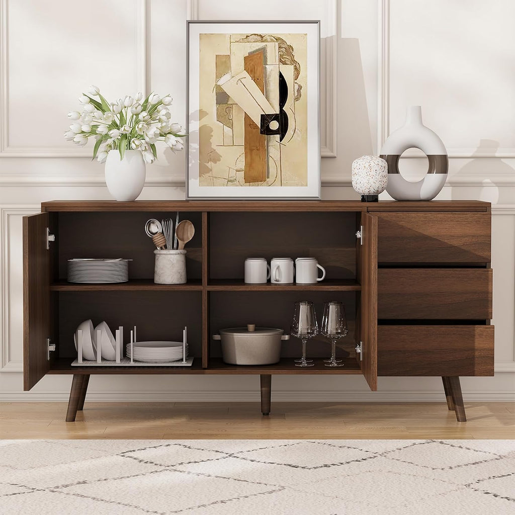 60 Inch Dark Brown Buffet Cabinet