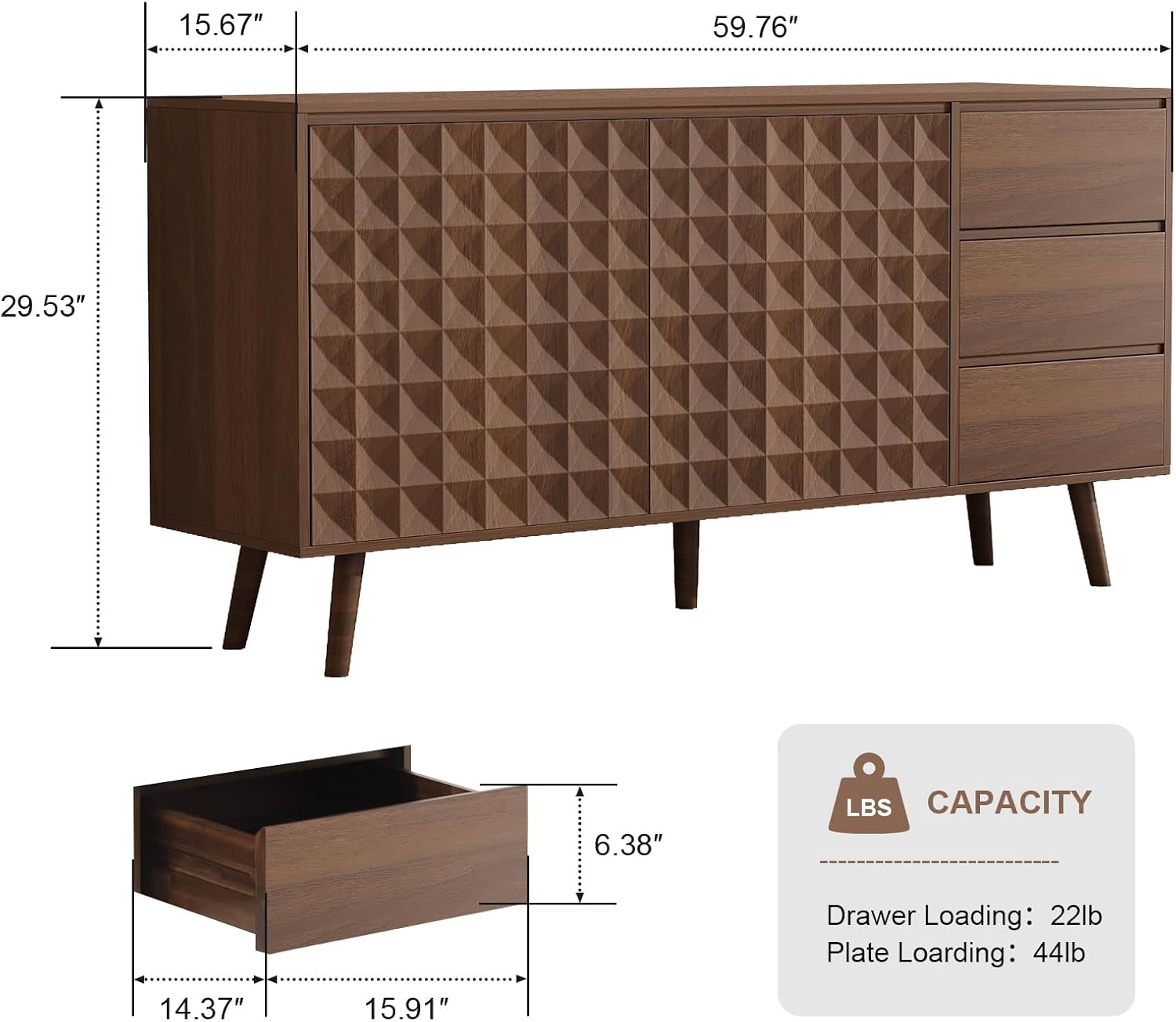 60 Inch Dark Brown Buffet Cabinet