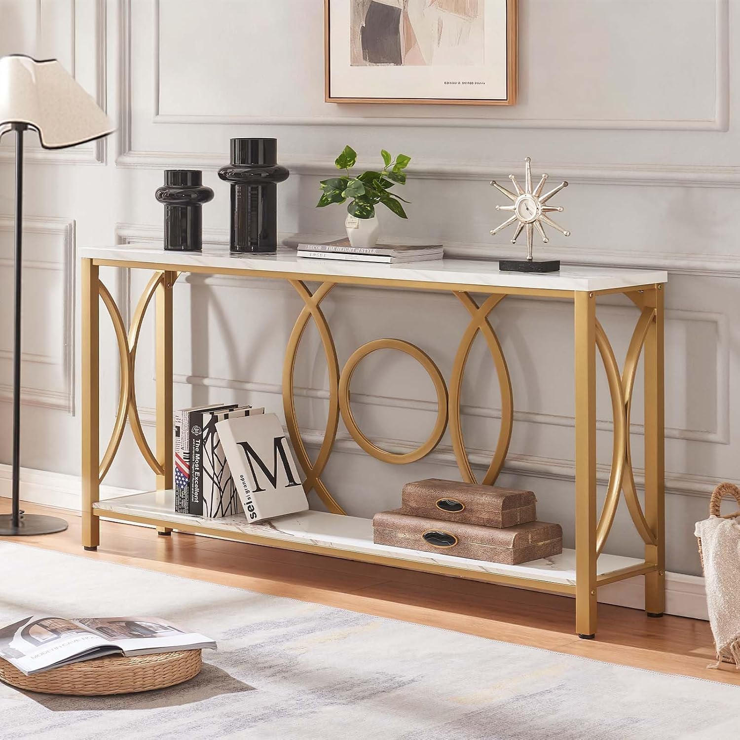 White‑Gold 2‑Tier Console Table