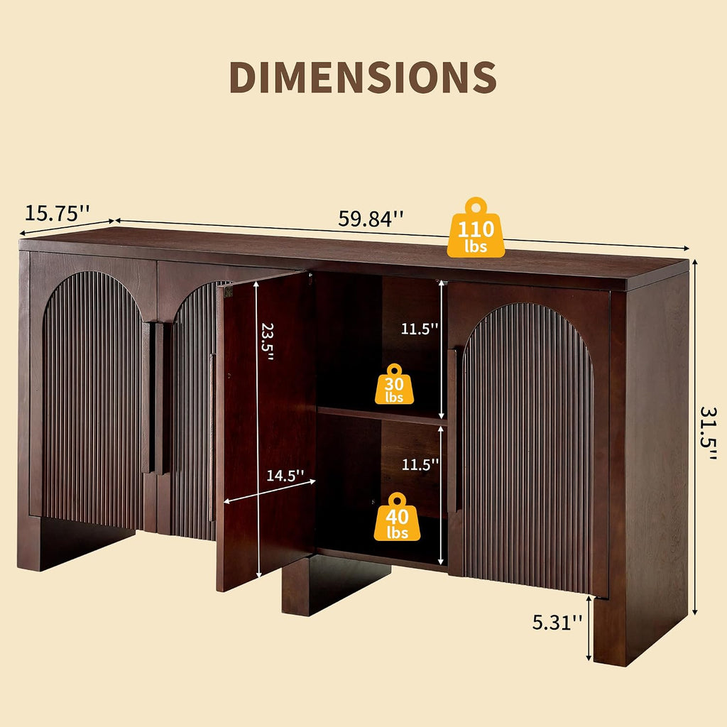 60" Arched Solid Wood Sideboard