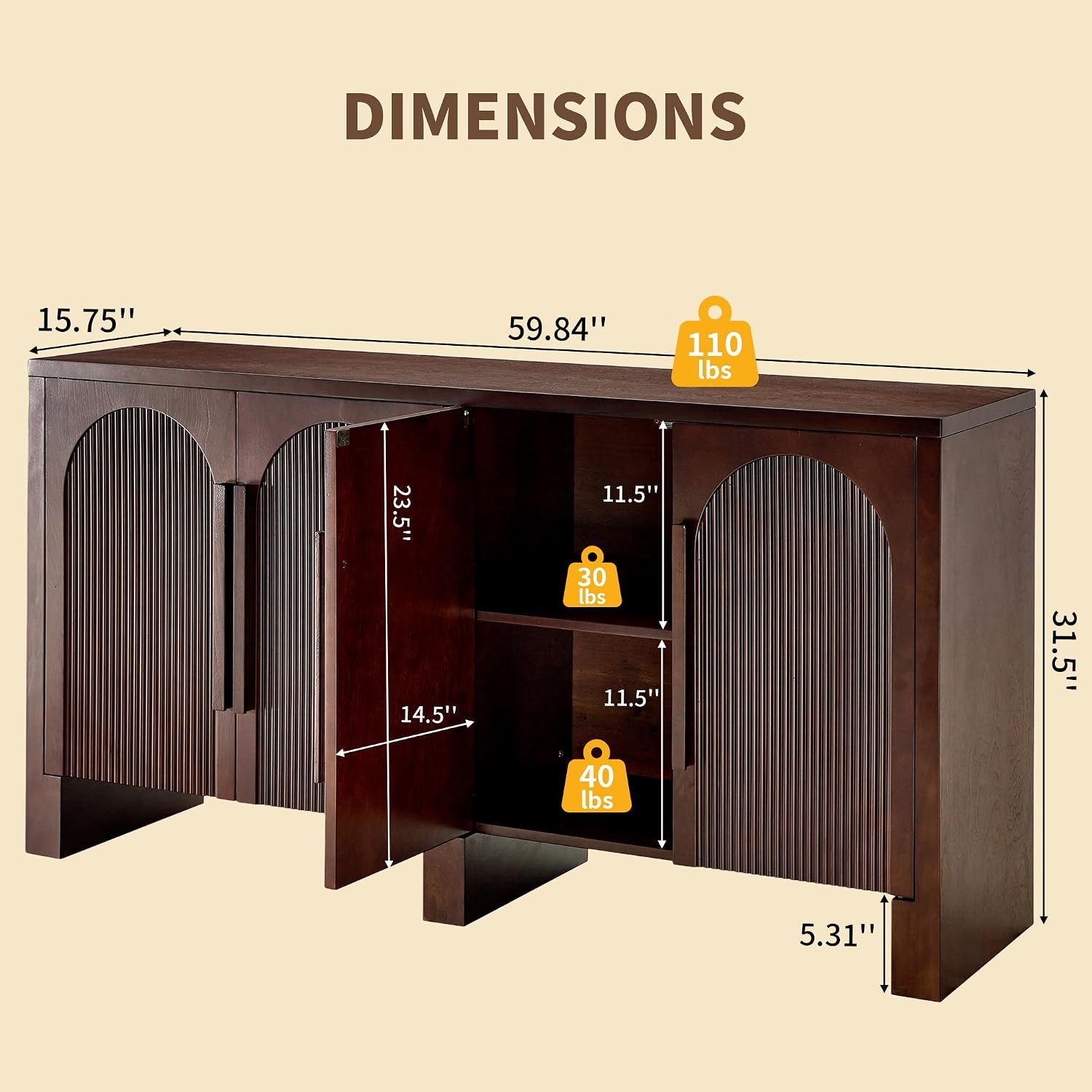 60" Arched Solid Wood Sideboard