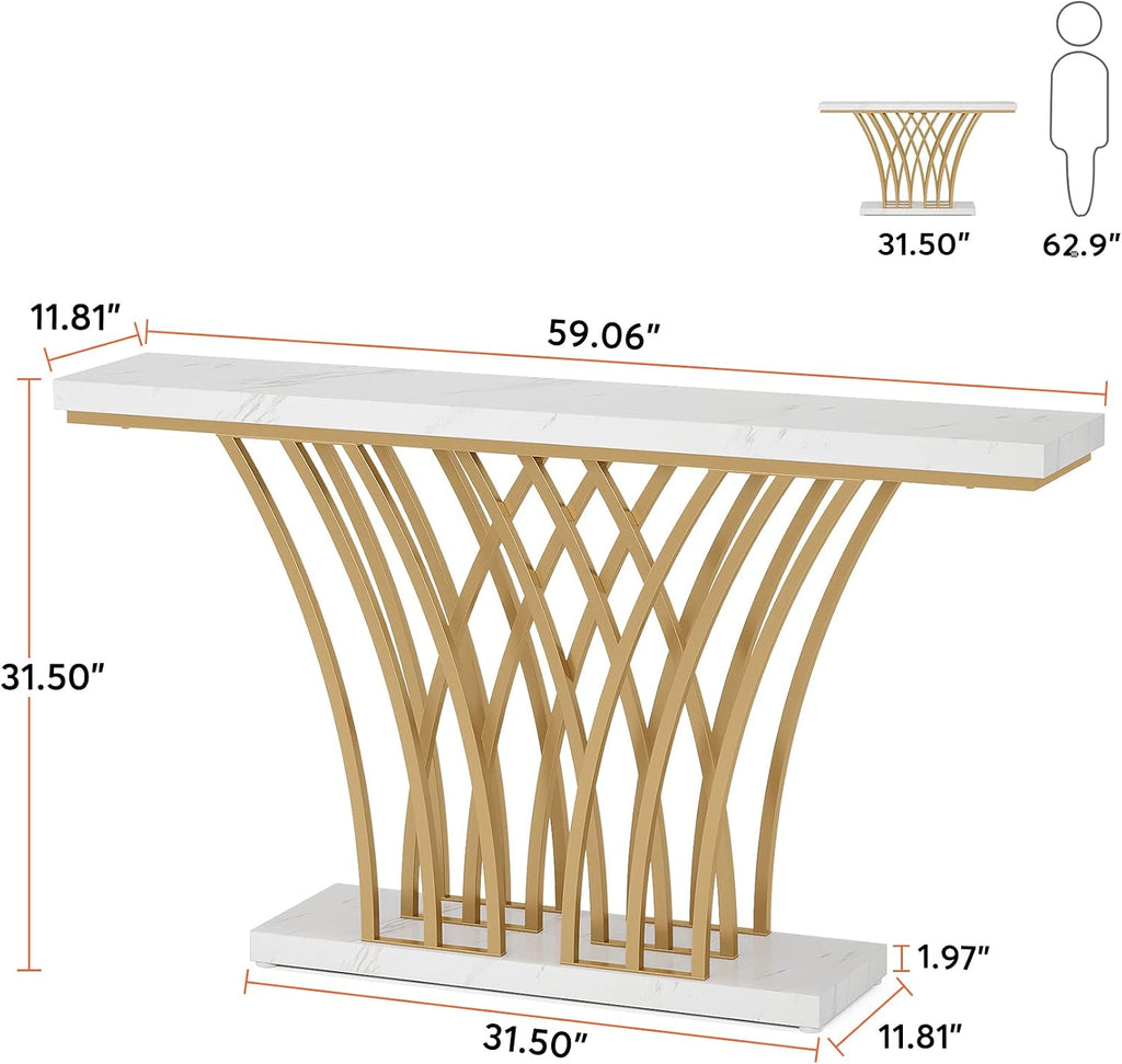 White Faux Marble Gold Console Table