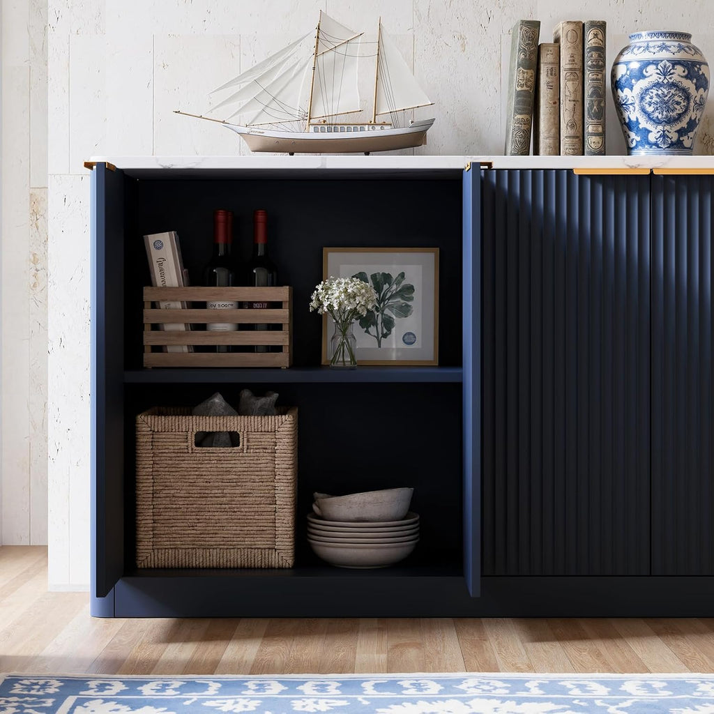 Fluted Blue Buffet Cabinet