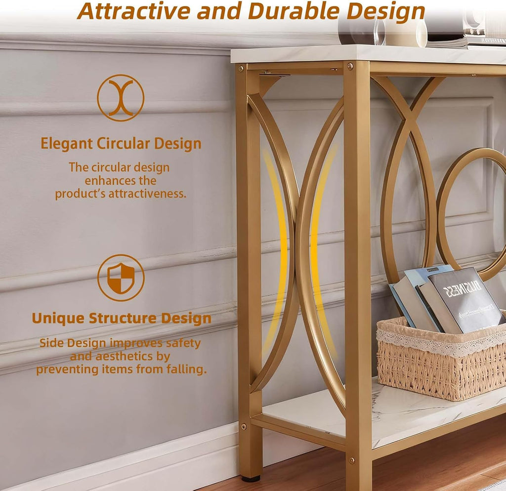 White‑Gold 2‑Tier Console Table