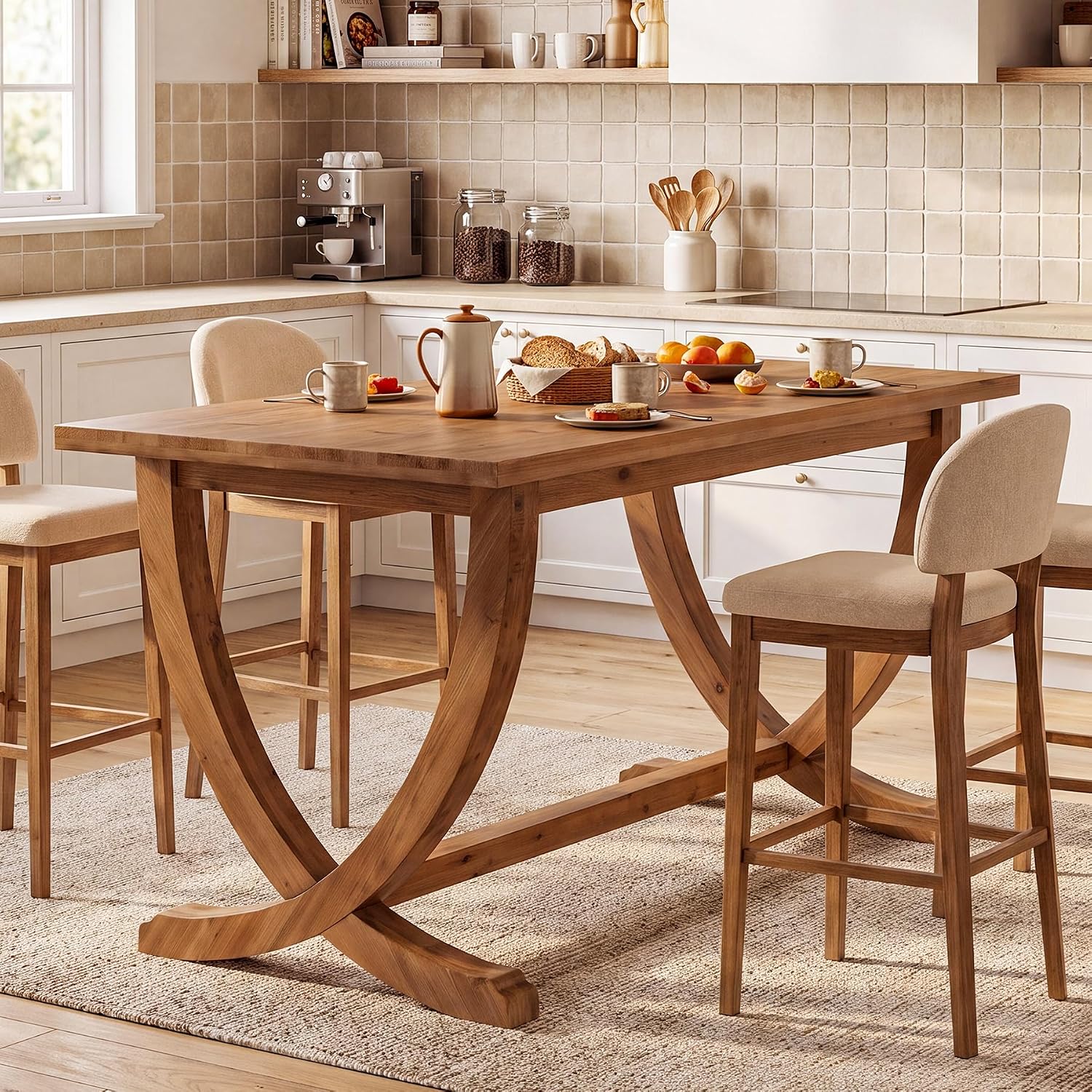 59 Inch Solid Wood Counter Height Table