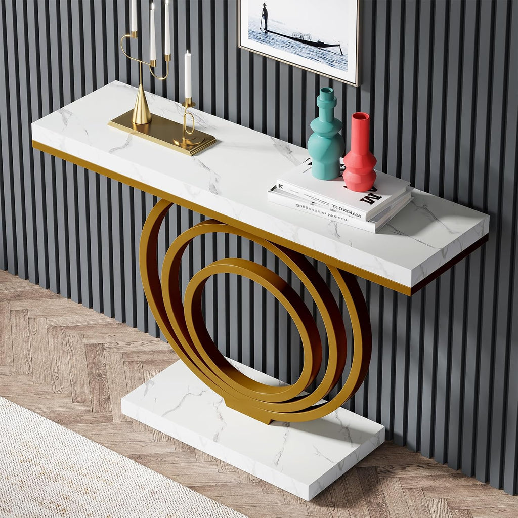 Gold Faux Marble Console Table