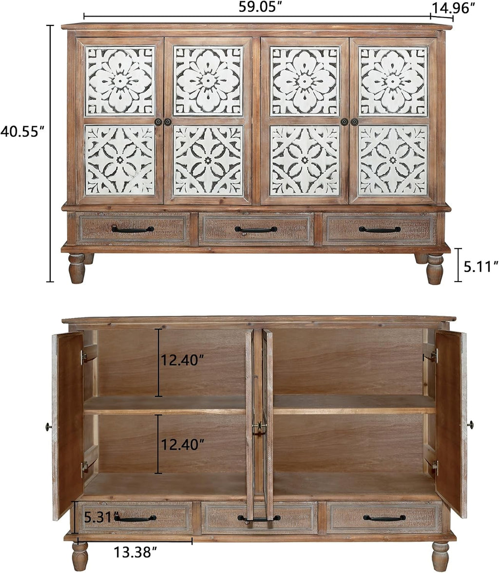 59" Carved Solid Wood Sideboard
