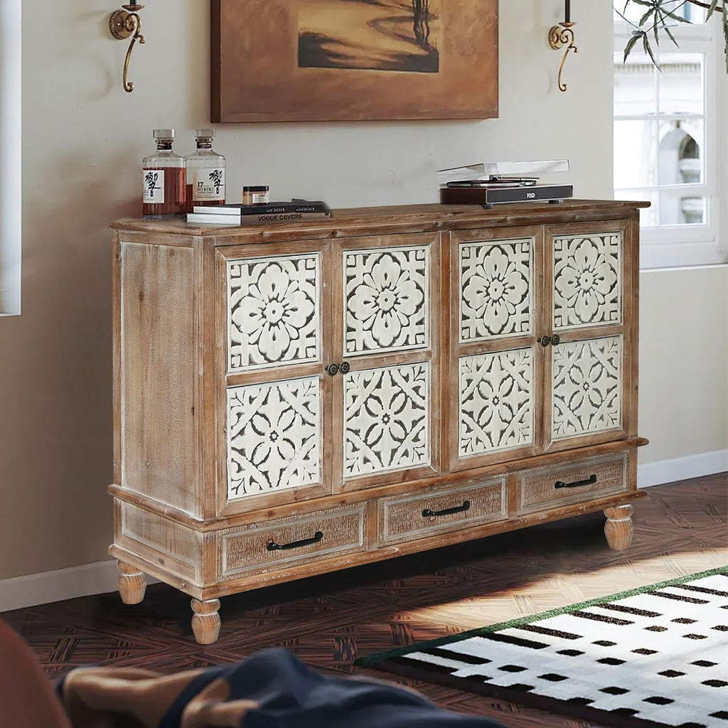 59" Carved Solid Wood Sideboard