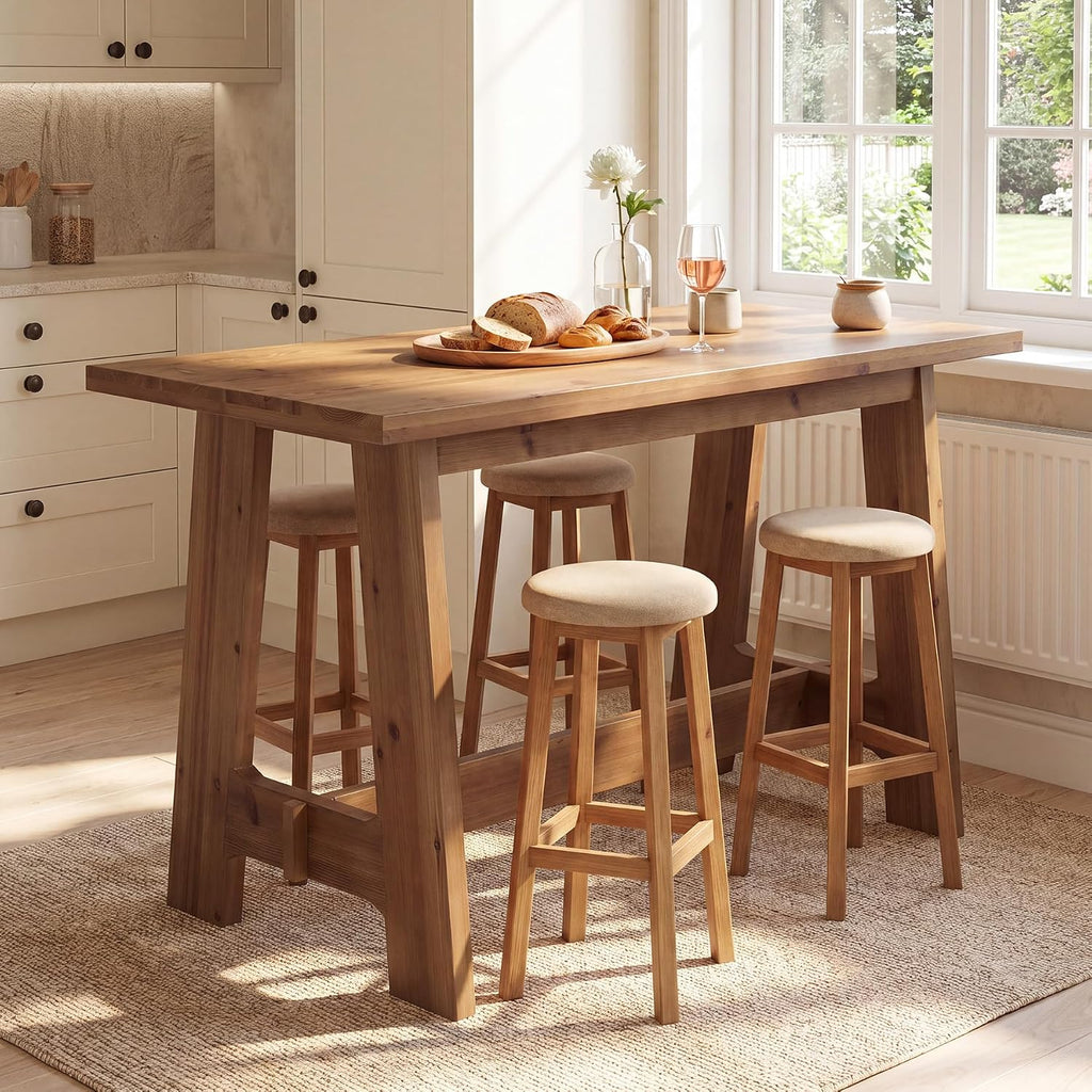 63 Inch Farmhouse Solid Wood Bar Table