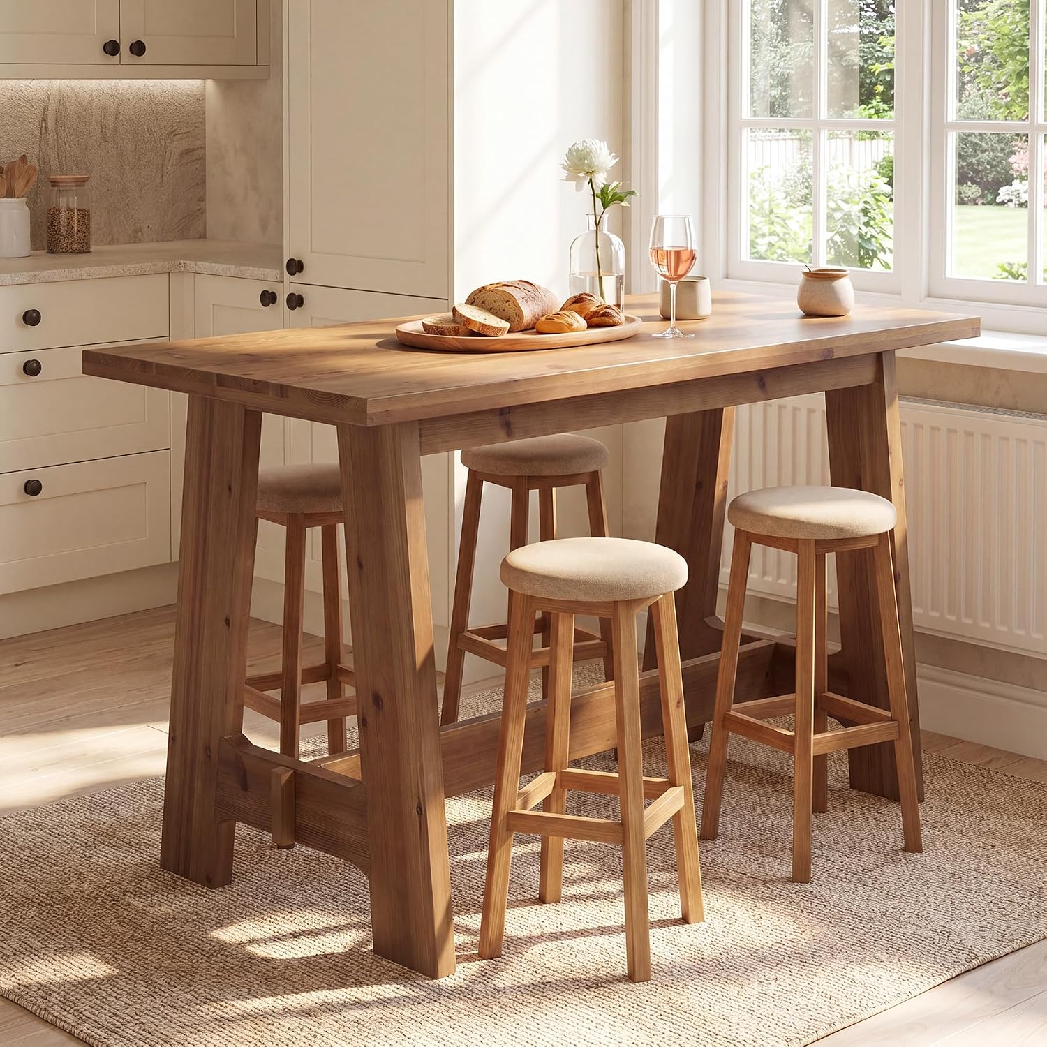 63 Inch Farmhouse Solid Wood Bar Table