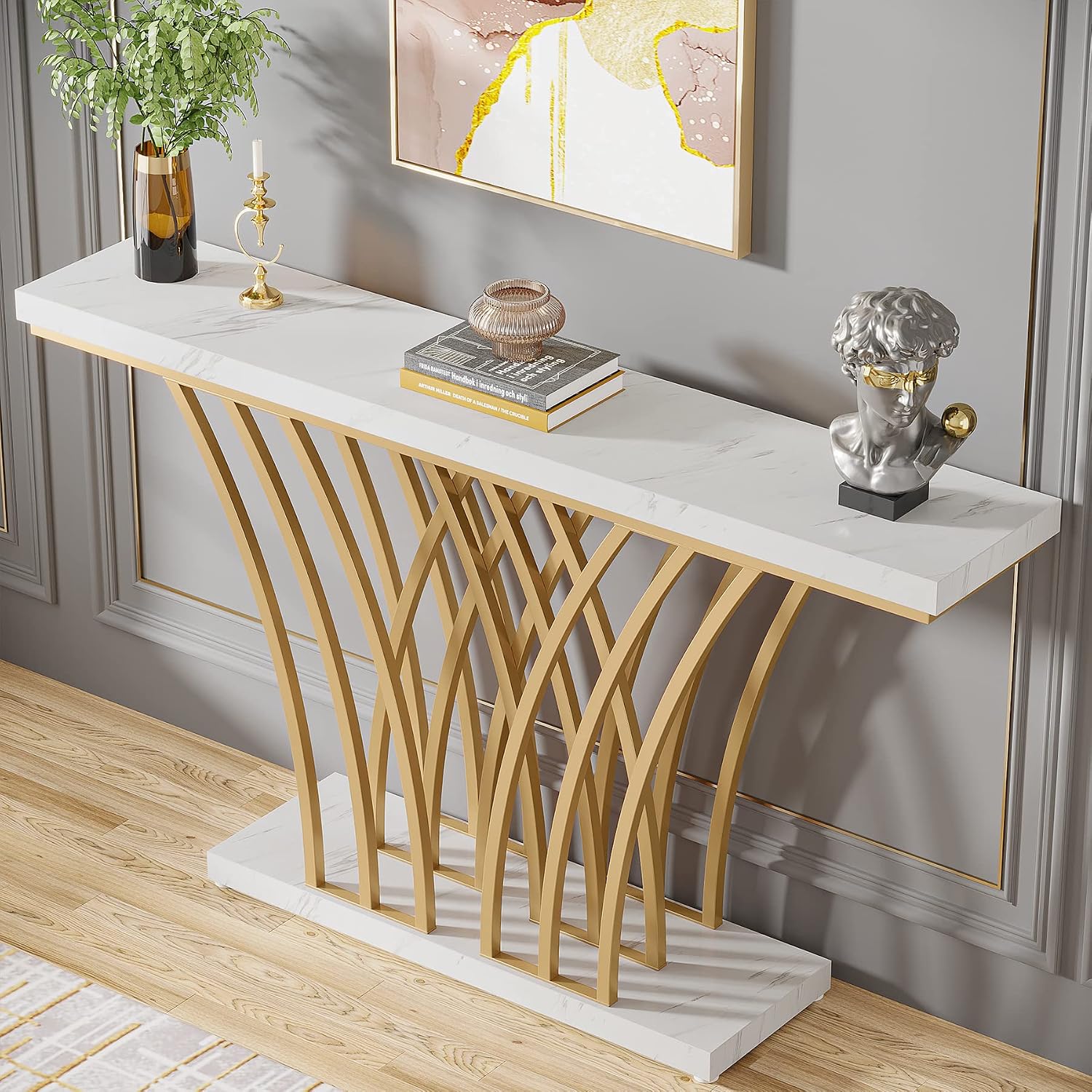 White Faux Marble Gold Console Table