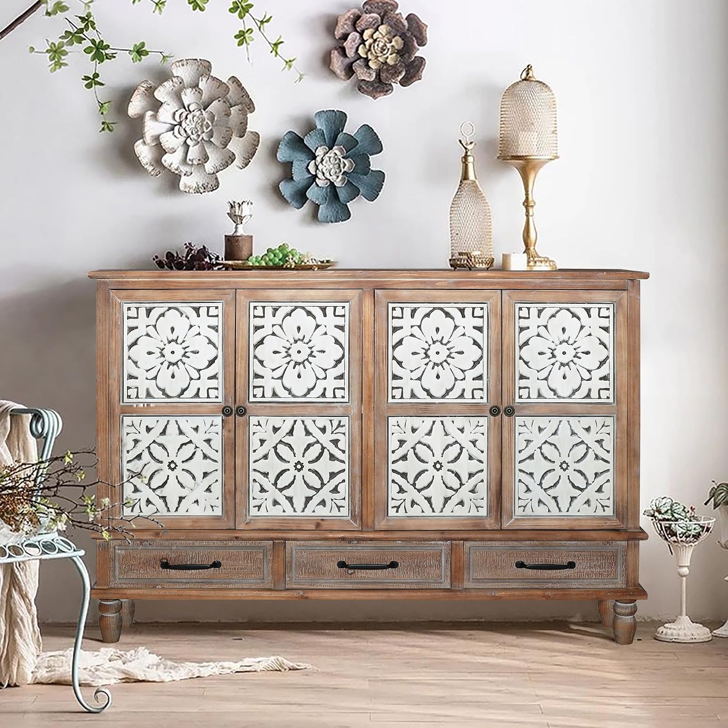 59" Carved Solid Wood Sideboard