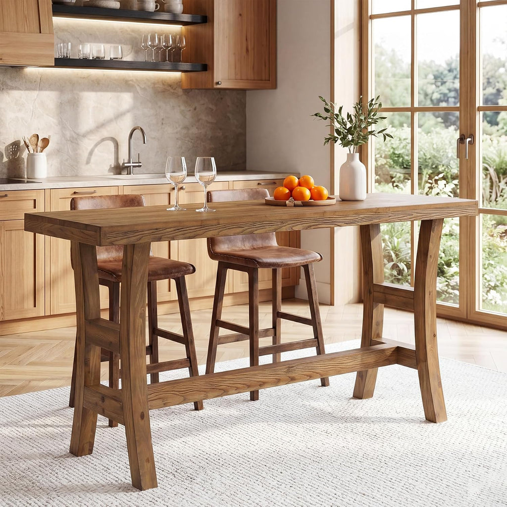 63 Inch Farmhouse Solid Wood Bar Table