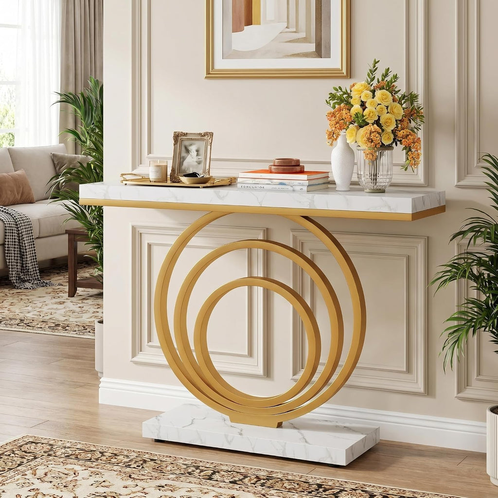 Gold Faux Marble Console Table