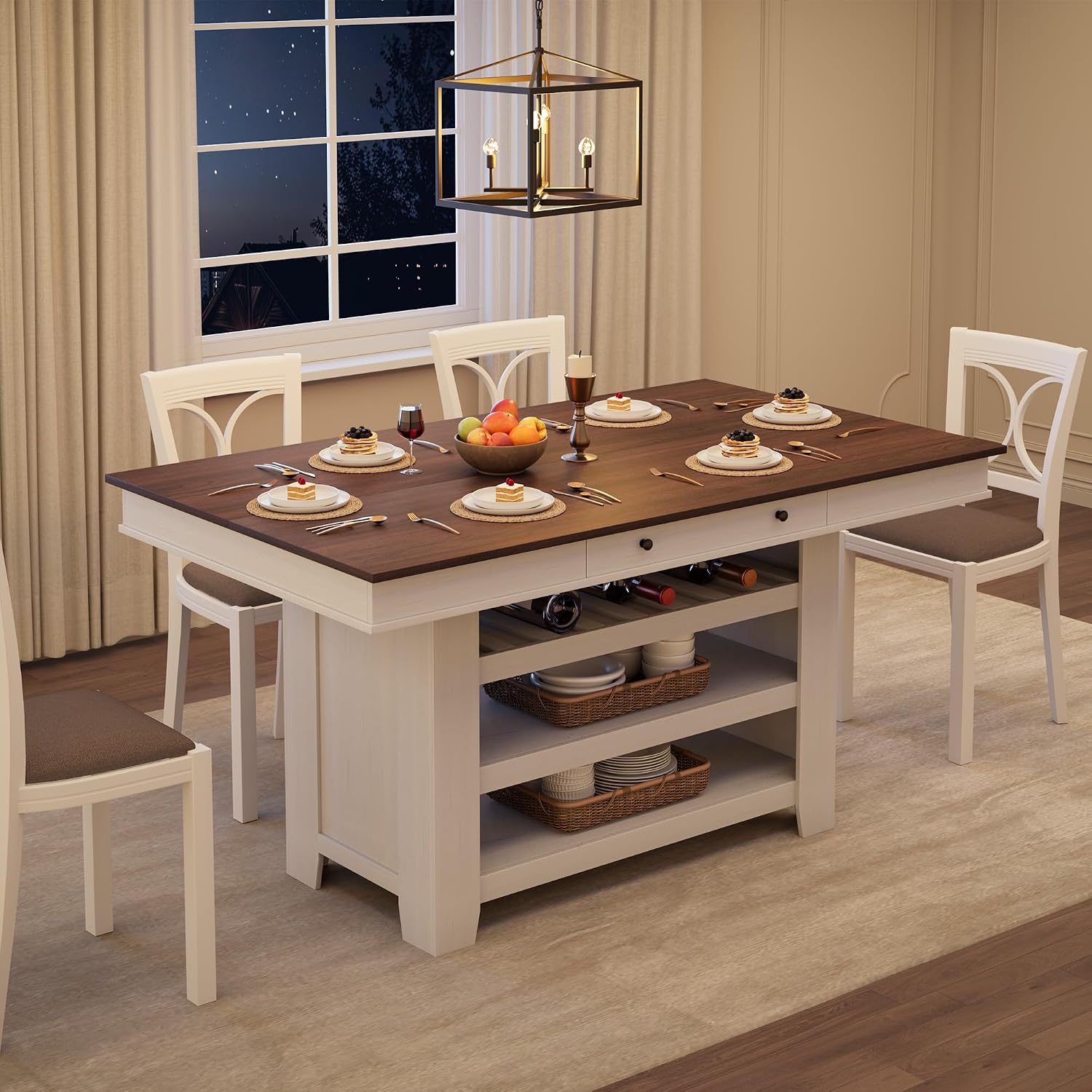 Farmhouse White‑Brown Counter Table