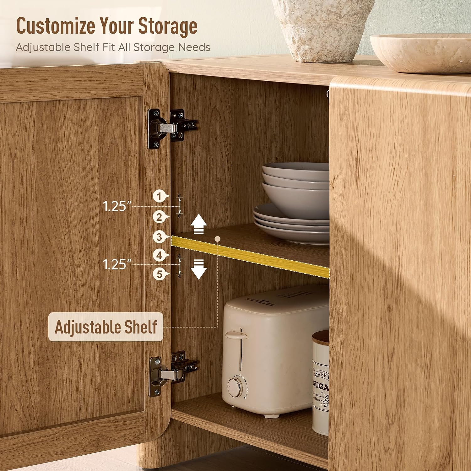 66" Natural Modern Sideboard Cabinet
