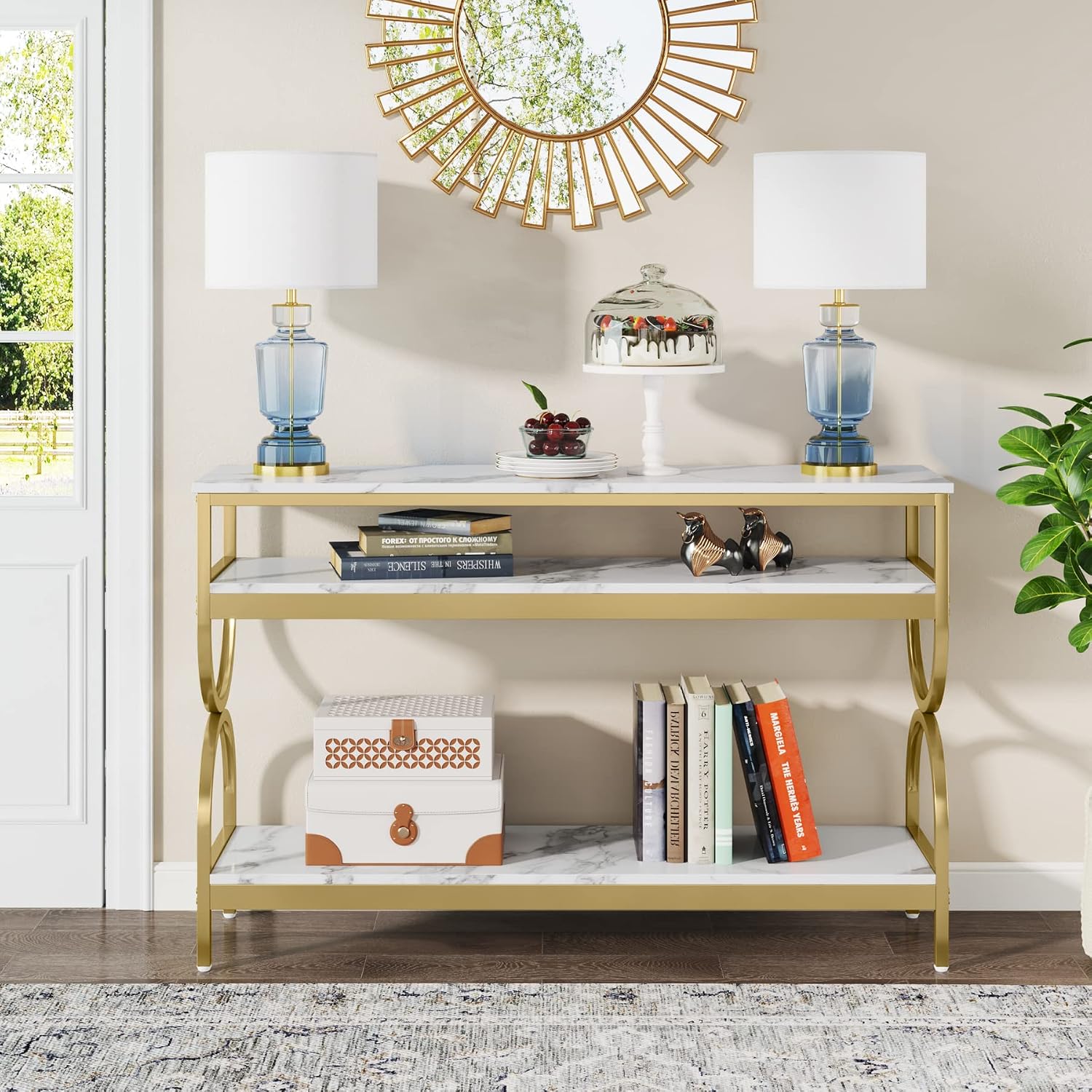 White‑Gold 3‑Tier Console Table