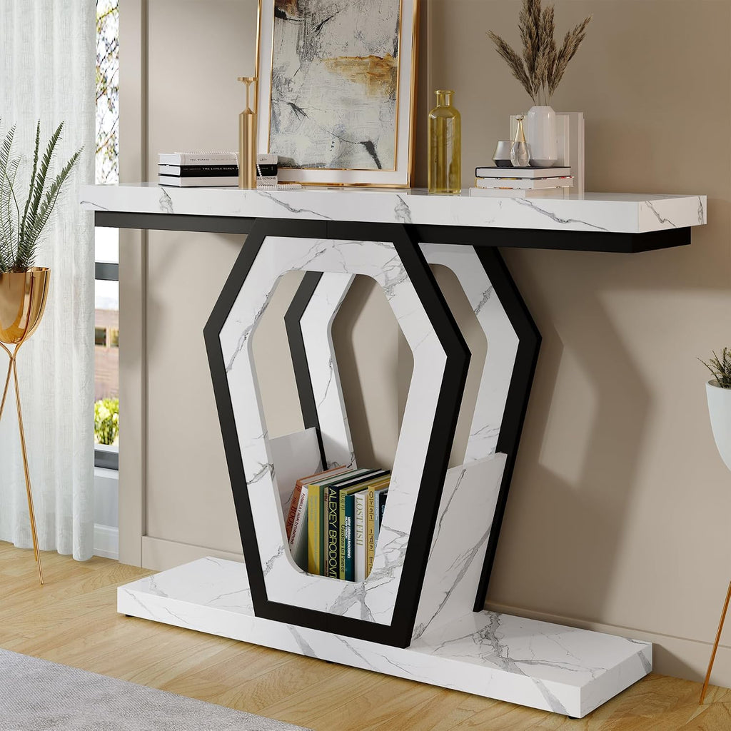 47" White Marble Console Table