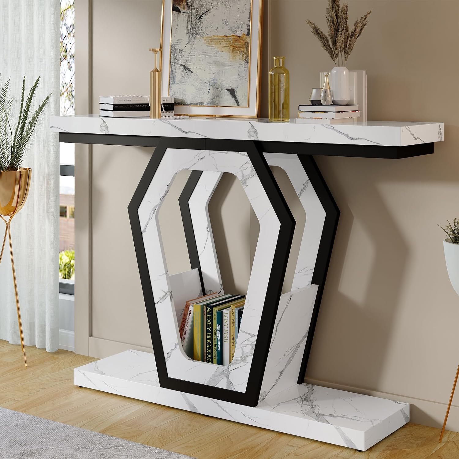 47" White Marble Console Table