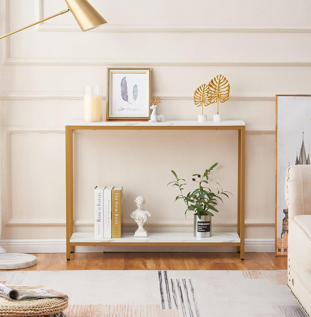 White‑Gold 2‑Tier Console Table