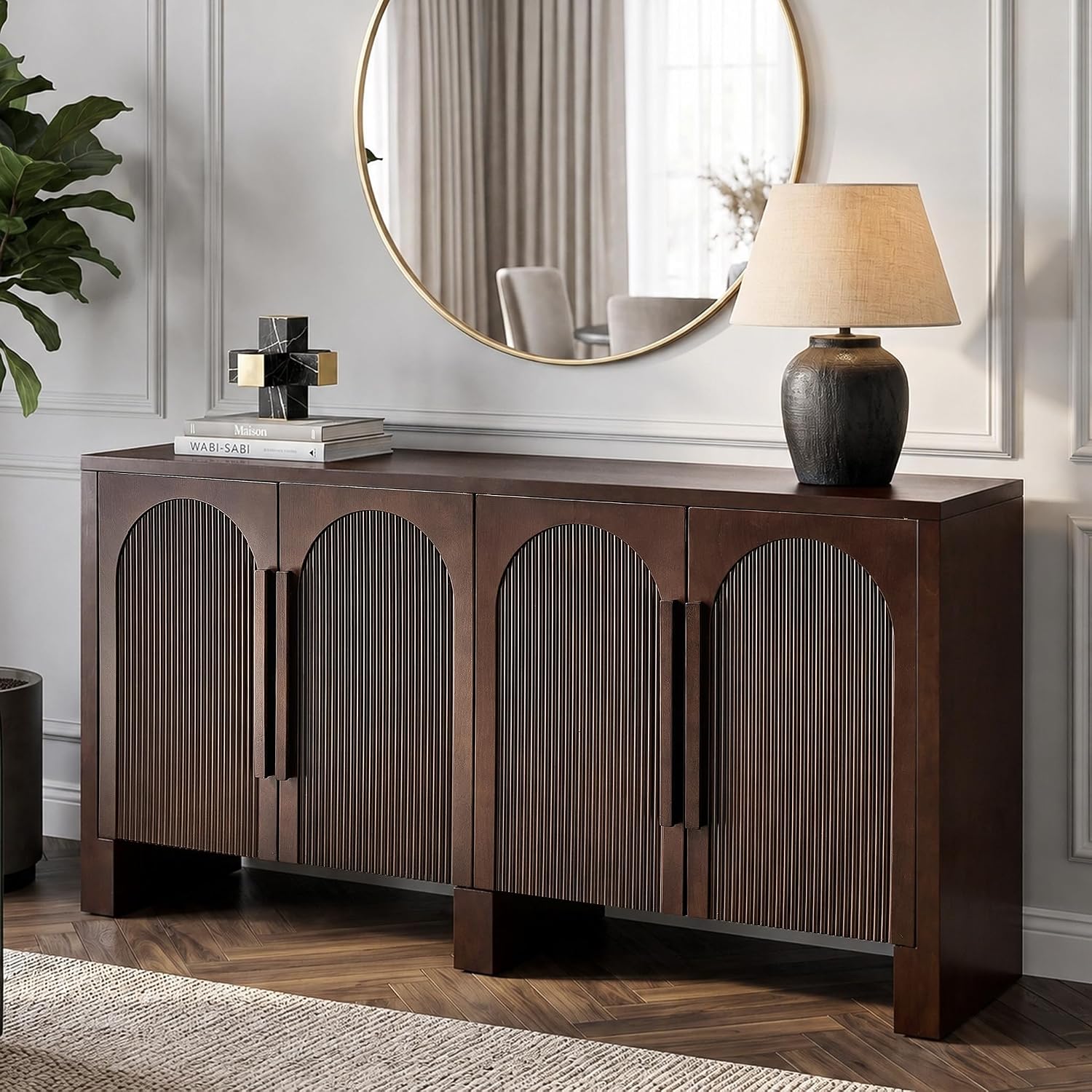 60" Arched Solid Wood Sideboard