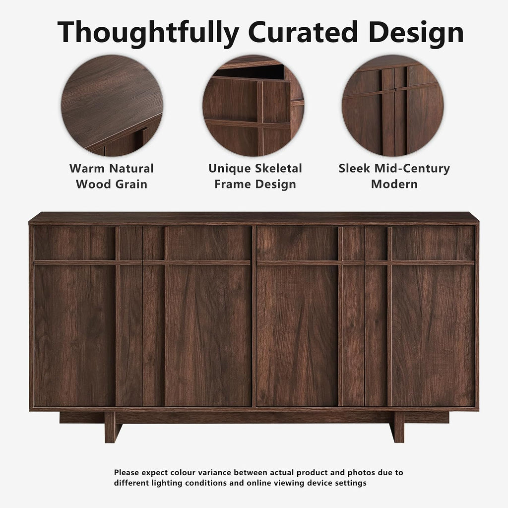 63 Inch Walnut Sideboard Buffet Cabinet